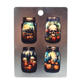 Skull and Pumpkins In Jar Magnet Set - Home Decor