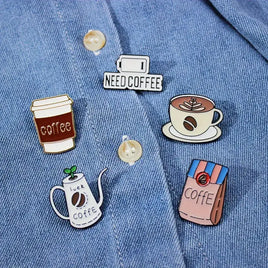 Caffeine Lover's 5 brew enamel pins , Personalize DIY