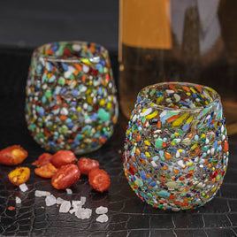 Hand Blown Shot Glasses (Set of 4) - 2 Oz (Barrel Confetti)