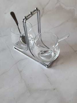 Vintage Glass and Stainless Condiment Serving Set