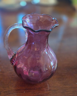 Vintage Hand-Blown Cranberry Glass Pitcher