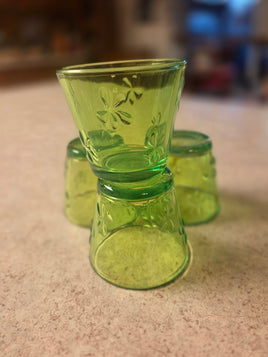 Green Embossed Depression Era Juice Glasses (set of 4)