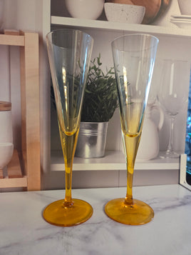 Vintage Yellow Champagne Flutes (Pair)
