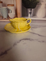 Secla Portugal Yellow Cabbage Leaf Sauce Boat and Plate