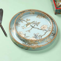 Gold Color Foiled Victorian Style Enamel Wood Bird Tray Set